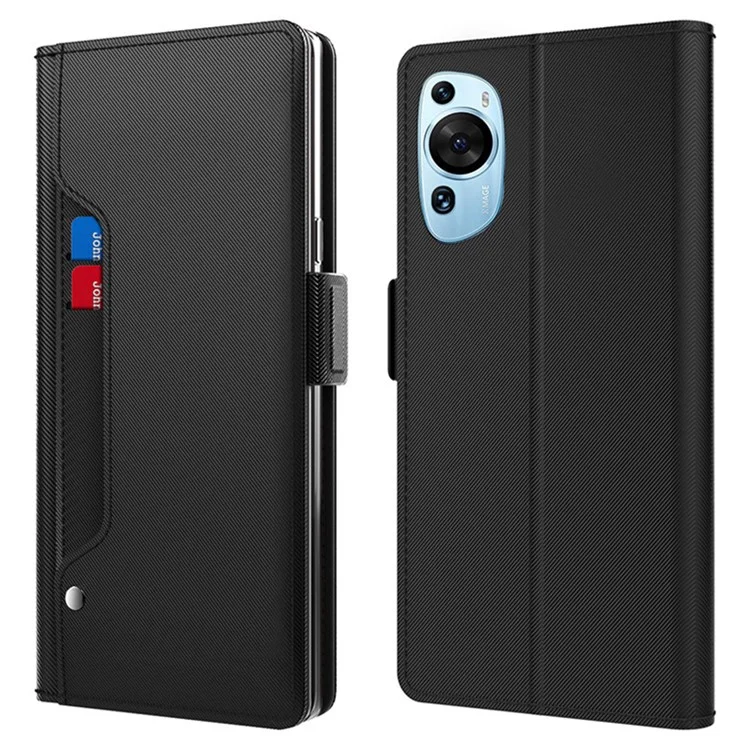Для Huawei P60 Art Makeup Mirror Кожаный чехол для мобильного телефона Держатель для карт Подставка для мобильного телефона - Черный