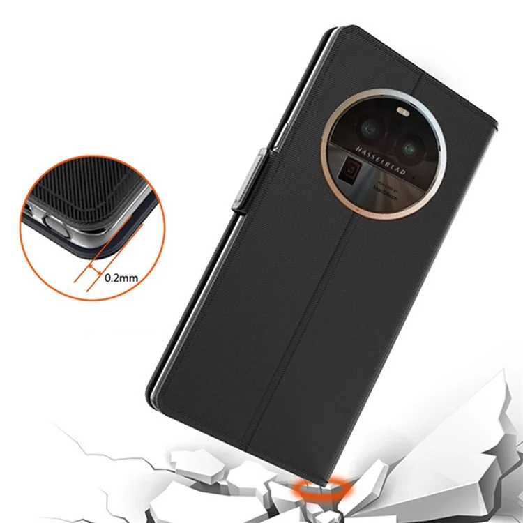 Für Oppo Find X6 Pro Handy Hülle Spiegel Design Kartenfach Smartphone Ständer Leder Hülle - Schwarz