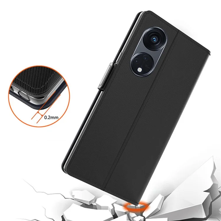 PU-Leder + TPU-Handyhülle für Oppo Reno8 T 5G / A1 Pro 5G, Handyhülle mit Spiegelkartenhalter und Ständer - Schwarz