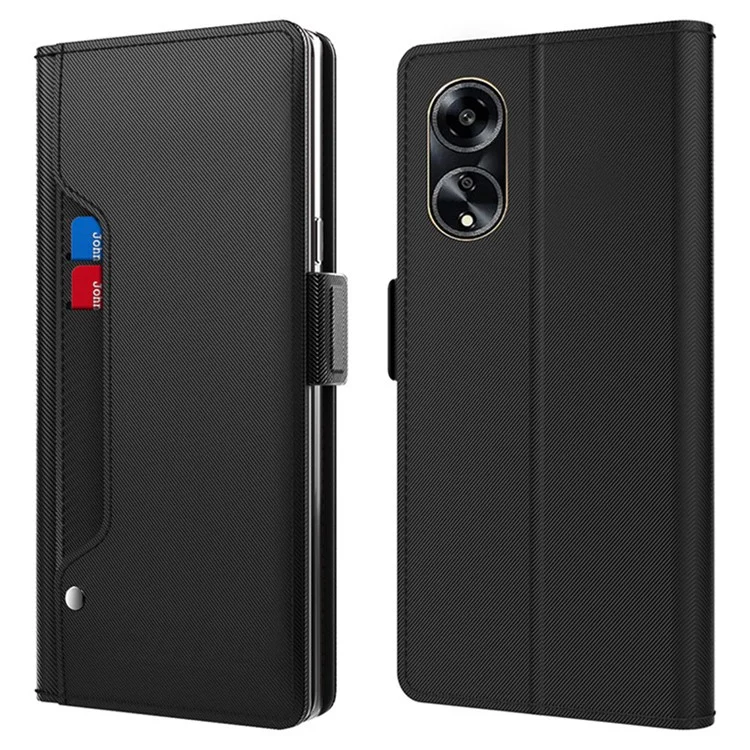 Para Oppo A1 5G Flip Design PU Leather Phone Shell Anti-Scratch Cell Phone Case Mirror Card Holder Supporting Stand Cover - Negro