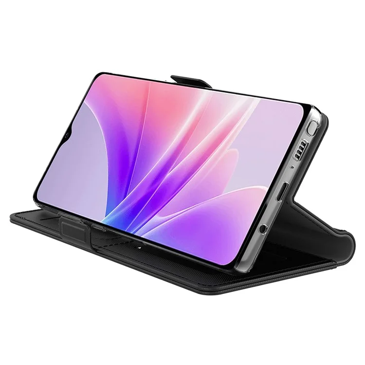 Para Oppo A1 5G Flip Design PU Leather Phone Shell Anti-Scratch Cell Phone Case Mirror Card Holder Supporting Stand Cover - Negro