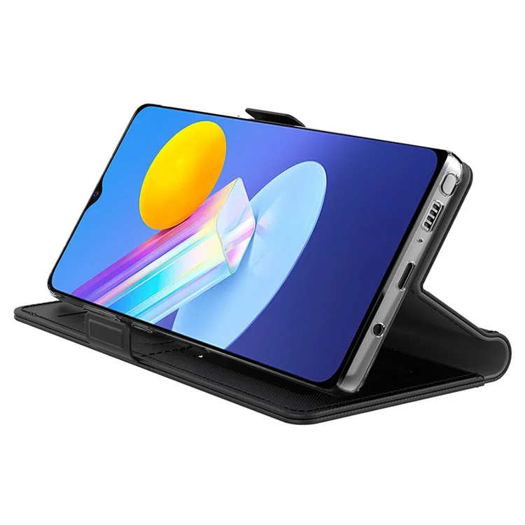 Für vivo Y78+ 5G Kartenfach Telefonständer Schutzhülle Stoßfest PU-Leder Handy-Hülle mit Spiegeldesign für Make-up - Schwarz
