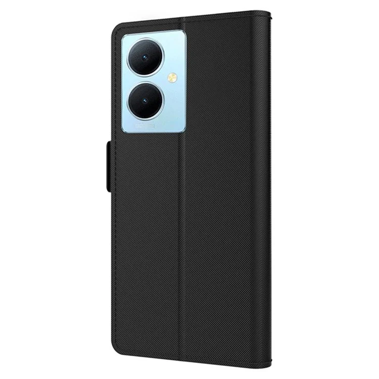 Für vivo Y78+ 5G Kartenfach Telefonständer Schutzhülle Stoßfest PU-Leder Handy-Hülle mit Spiegeldesign für Make-up - Schwarz