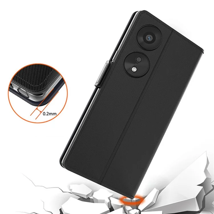 Custodia per telefono cellulare in pelle PU per Oppo A78 5G, con supporto e porta-carte integrato - Nero