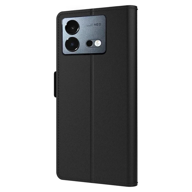 For vivo iQOO Neo8 Pro 5G Flip Phone Stand Case Mirror Design Card Holder Dustproof PU Leather Phone Cover - Black