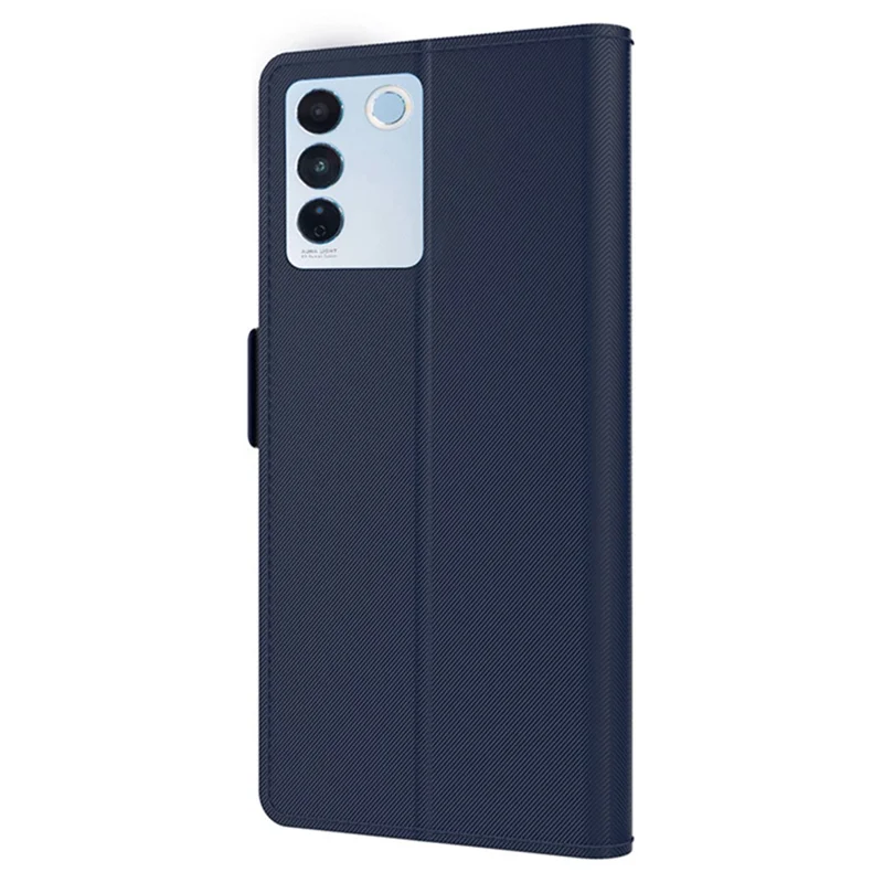Shockproof Phone Case for vivo V27 Pro 5G , Magnetic Mirror Design Card Holder Cell Phone Cover - Blue