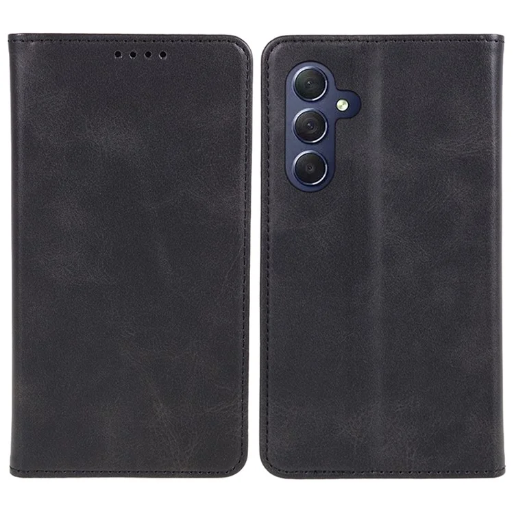 Для Samsung Galaxy A25 5G (Global) (161,0 x 76,5 x 8,3 мм) Wallet Calf Texture Phone Case Shockproof PU Leather Shell Flip Stand Cover - Черный