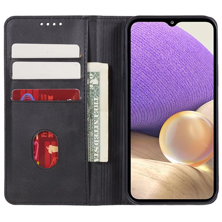 Для Samsung Galaxy A25 5G (Global) (161,0 x 76,5 x 8,3 мм) Wallet Calf Texture Phone Case Shockproof PU Leather Shell Flip Stand Cover - Черный
