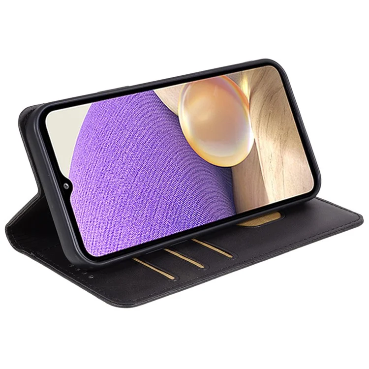 Для Samsung Galaxy A25 5G (Global) (161,0 x 76,5 x 8,3 мм) Wallet Calf Texture Phone Case Shockproof PU Leather Shell Flip Stand Cover - Черный