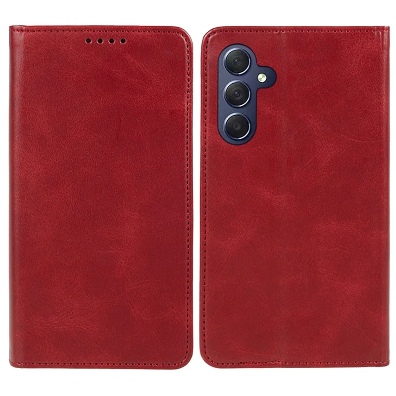 For Samsung Galaxy A25 5G (Global) (161.0 x 76.5 x 8.3mm) Wallet Calf Texture Phone Case Shockproof PU Leather Shell Flip Stand Cover - Red