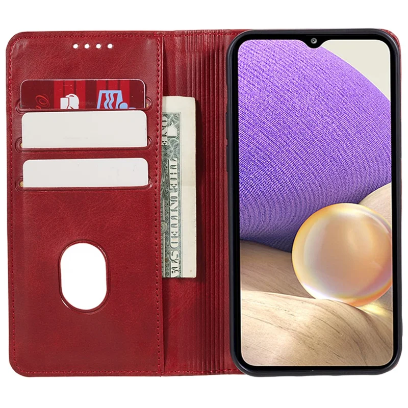 For Samsung Galaxy A25 5G (Global) (161.0 x 76.5 x 8.3mm) Wallet Calf Texture Phone Case Shockproof PU Leather Shell Flip Stand Cover - Red