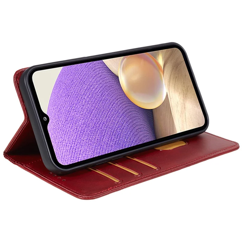 For Samsung Galaxy A25 5G (Global) (161.0 x 76.5 x 8.3mm) Wallet Calf Texture Phone Case Shockproof PU Leather Shell Flip Stand Cover - Red