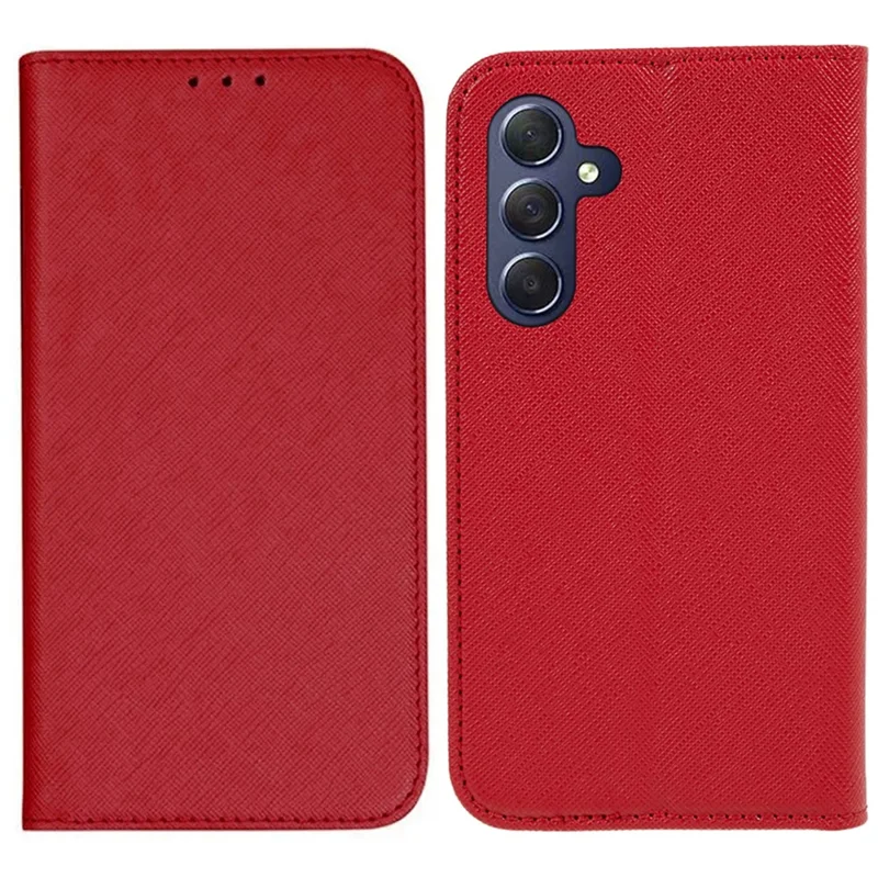 For Samsung Galaxy A25 5G (Global) (161.0 x 76.5 x 8.3mm) Wallet Phone Shell Cross Texture PU Leather Shockproof Flip Stand Phone Case - Red