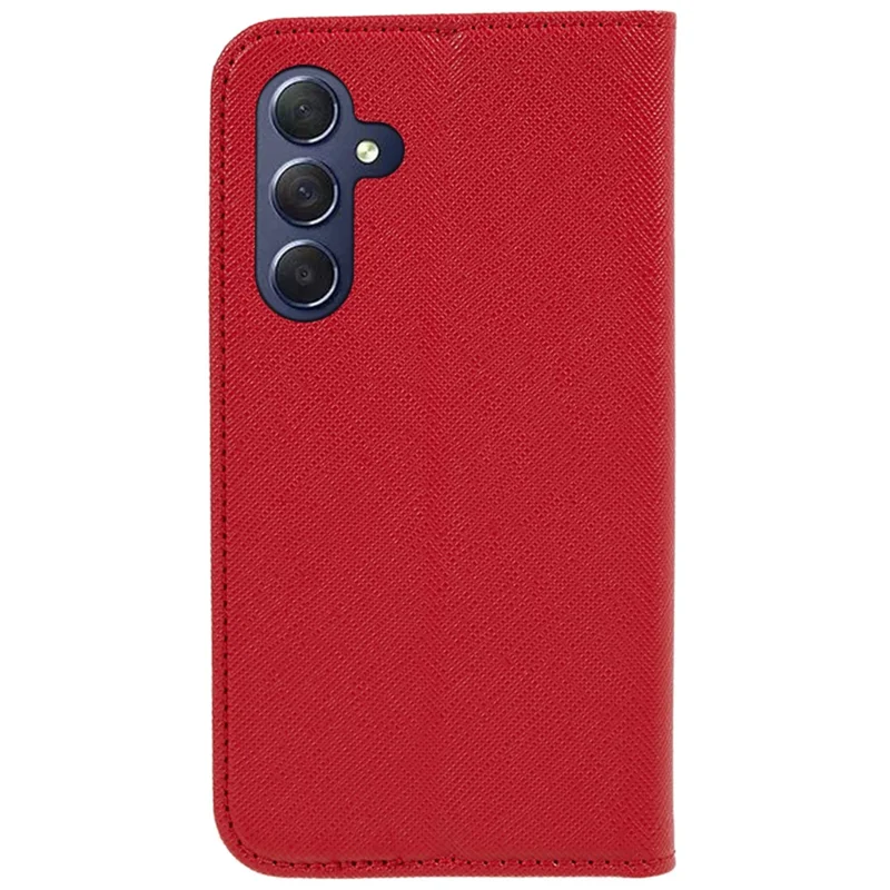 For Samsung Galaxy A25 5G (Global) (161.0 x 76.5 x 8.3mm) Wallet Phone Shell Cross Texture PU Leather Shockproof Flip Stand Phone Case - Red