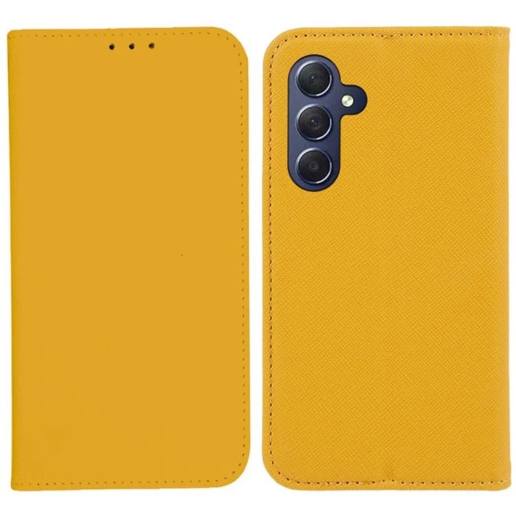 For Samsung Galaxy A25 5G (Global) (161.0 x 76.5 x 8.3mm) Wallet Phone Shell Cross Texture PU Leather Shockproof Flip Stand Phone Case - Yellow