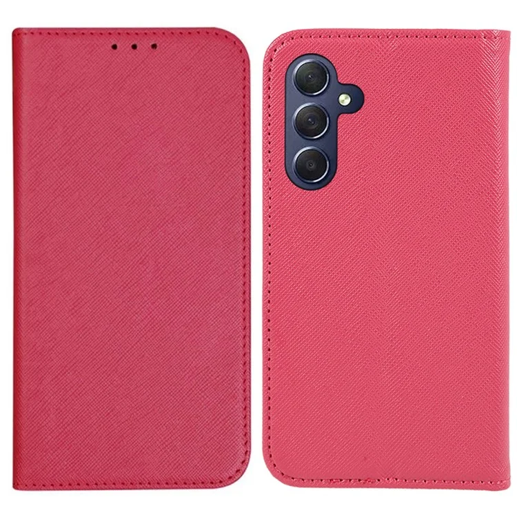 Für Samsung Galaxy S23 FE Cross Texture Phone Cover Shell PU Leder Flip Stand Wallet Phone Case - Pink