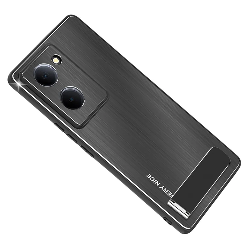 Per vivo Y78 5G Kickstand Cell Phone Case TPU+Lega di Alluminio Spazzolata Copertura Protezione Antiurto - Nero