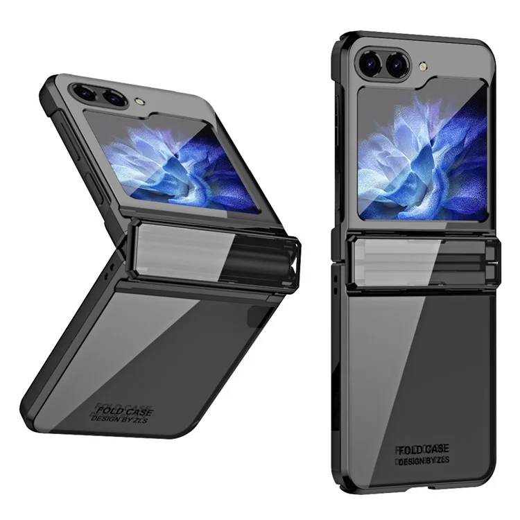 Pour Samsung Galaxy Z Flip5 5G Coque de protection en PC dur antichoc Électroplaquage Étui de protection du téléphone avec film de verre intégré - Noir