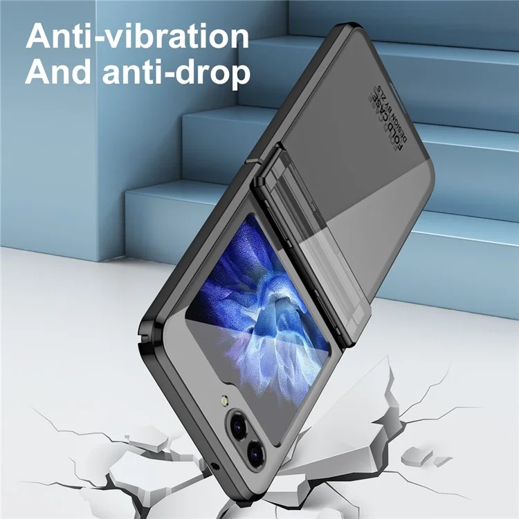 Pour Samsung Galaxy Z Flip5 5G Coque de protection en PC dur antichoc Électroplaquage Étui de protection du téléphone avec film de verre intégré - Noir