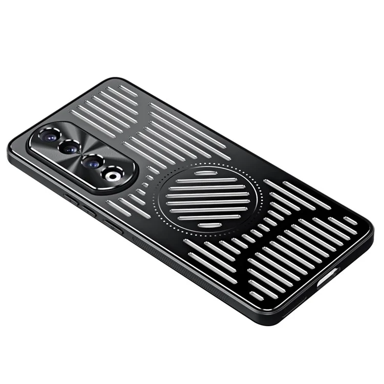 Per Honor 90 Pro Hollow Heat Dissipation Phone Back Case Shell TPU+Aluminum Alloy Magnetic Cover - Nero