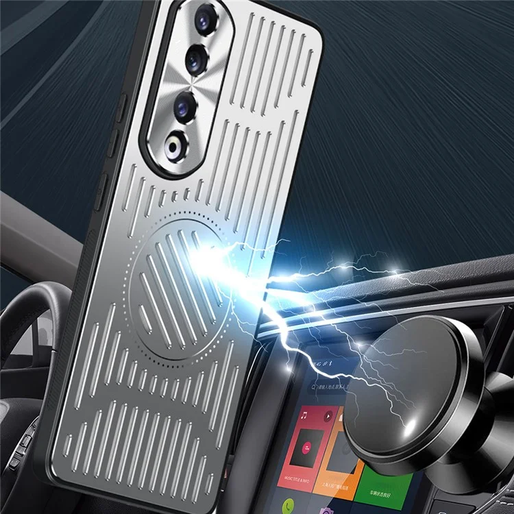 Per Honor 90 Pro Hollow Heat Dissipation Phone Back Case Shell TPU+Aluminum Alloy Magnetic Cover - Nero