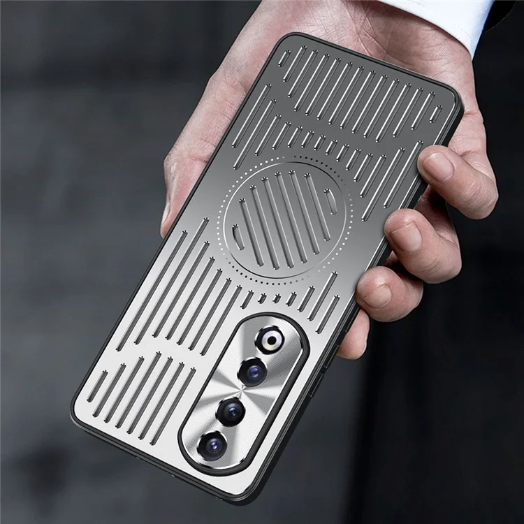 Per Honor 90 Pro Hollow Heat Dissipation Phone Back Case Shell TPU+Aluminum Alloy Magnetic Cover - Nero