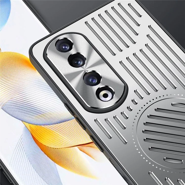 Per Honor 90 Pro Hollow Heat Dissipation Phone Back Case Shell TPU+Aluminum Alloy Magnetic Cover - Nero