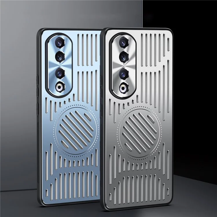 Per Honor 90 Pro Hollow Heat Dissipation Phone Back Case Shell TPU+Aluminum Alloy Magnetic Cover - Nero