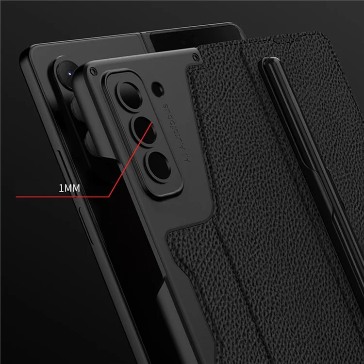 GKK für Samsung Galaxy Z Fold5 5G PU-Leder-Ständer-Abdeckung Stiftschlitz-Design Kartensteckplatz Handyhülle mit gehärtetem Glas-Film - Schwarz