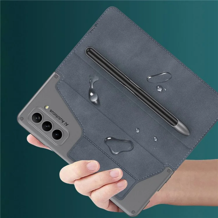 GKK für Samsung Galaxy Z Fold5 5G PU-Leder-Ständer-Abdeckung Stiftschlitz-Design Kartensteckplatz Handyhülle mit gehärtetem Glas-Film - Schwarz