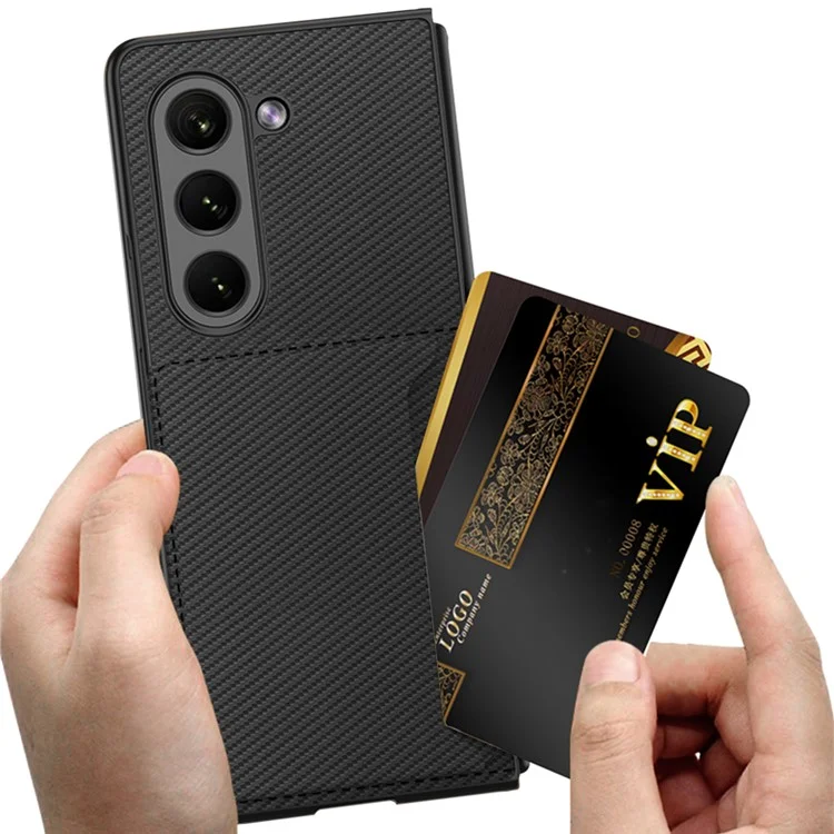 GKK para Samsung Galaxy Z Fold5 5G Funda de teléfono de PC + PU Leather Card Holder Kickstand Ultra-Thin Cover - Textura de fibra de carbono
