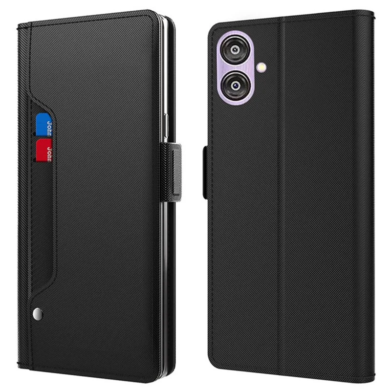 Para Samsung Galaxy A04e 4G / F04 4G / M04 4G Estuche de Pie con Cubierta de Espejo de Cuero PU con Soporte para Tarjetas - Negro