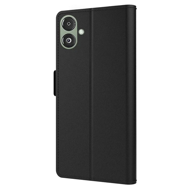 Funda de teléfono de piel de poliuretano para Samsung Galaxy F14 5G, funda con soporte para espejo y portacartas - Negro