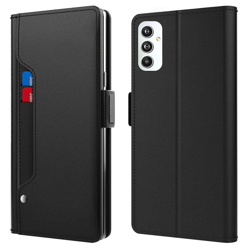 Para Samsung Galaxy F54 5G / M54 5G Mobile Phone Case Mirror Card Holder PU Leather Shell Stand Cover - Preto