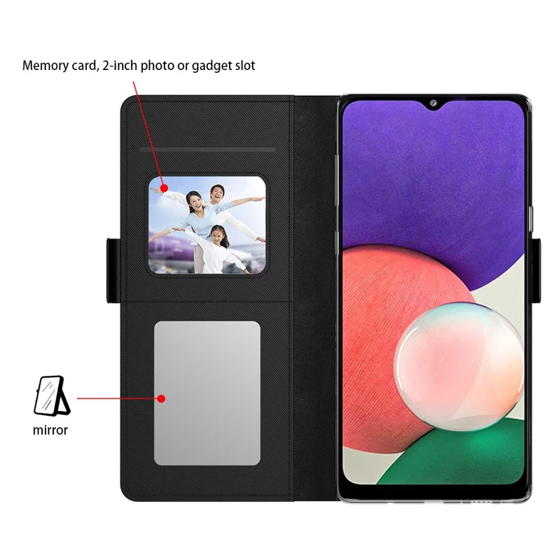 Para Samsung Galaxy F54 5G / M54 5G Mobile Phone Case Mirror Card Holder PU Leather Shell Stand Cover - Preto