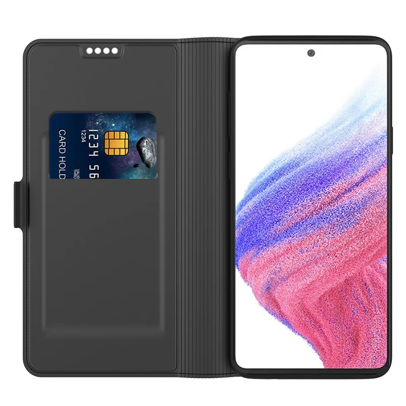 For Samsung Galaxy A54 5G Card Holder PU Leather Stand Cover Full Protection Phone Case - Black