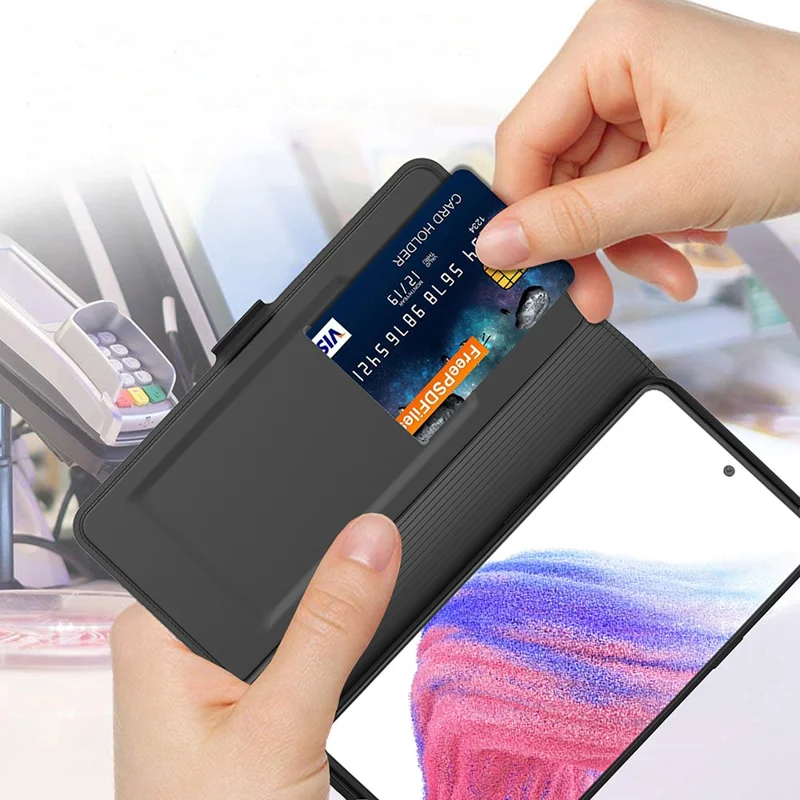 For Samsung Galaxy A54 5G Card Holder PU Leather Stand Cover Full Protection Phone Case - Black