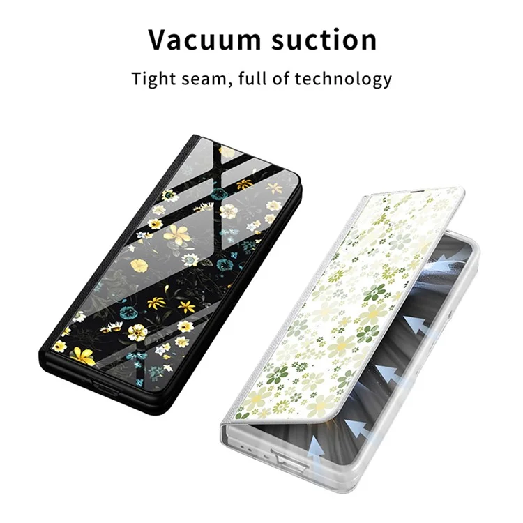GKK For Samsung Galaxy Z Fold5 5G Flower Pattern Phone Case Card Holder PU Leather+PC+Tempered Glass Cover - Flower Pattern 06