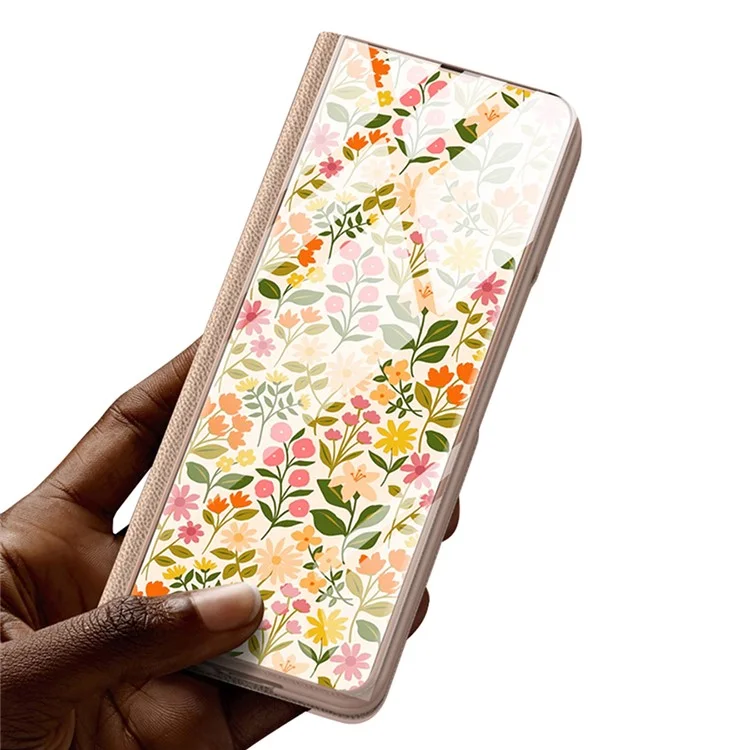 GKK For Samsung Galaxy Z Fold5 5G Flower Pattern Phone Case Card Holder PU Leather+PC+Tempered Glass Cover - Flower Pattern 06