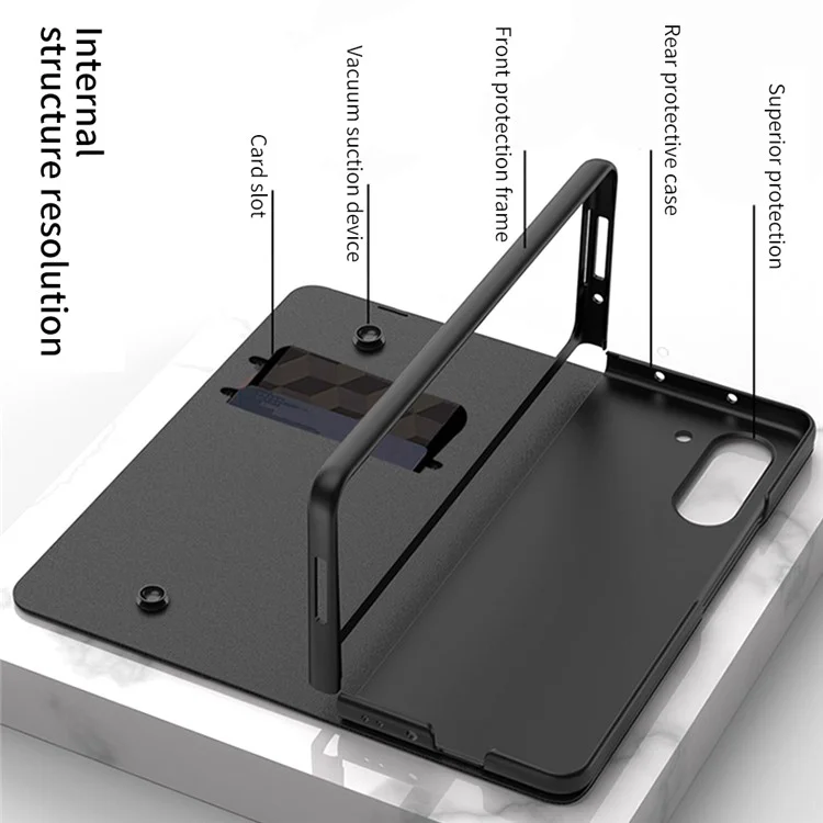 GKK para Samsung Galaxy Z Fold5 5G Ranuras para tarjetas Estuche plegable de teléfono Carcasa de piel PU + PC + Vidrio templado - Negro + Rayas