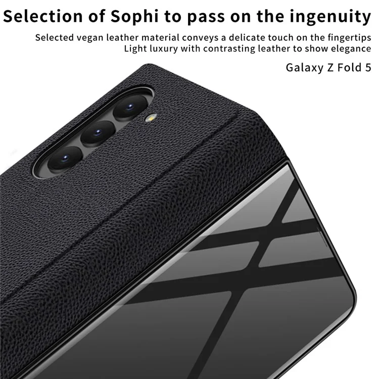 GKK para Samsung Galaxy Z Fold5 5G Ranuras para tarjetas Estuche plegable de teléfono Carcasa de piel PU + PC + Vidrio templado - Negro + Rayas