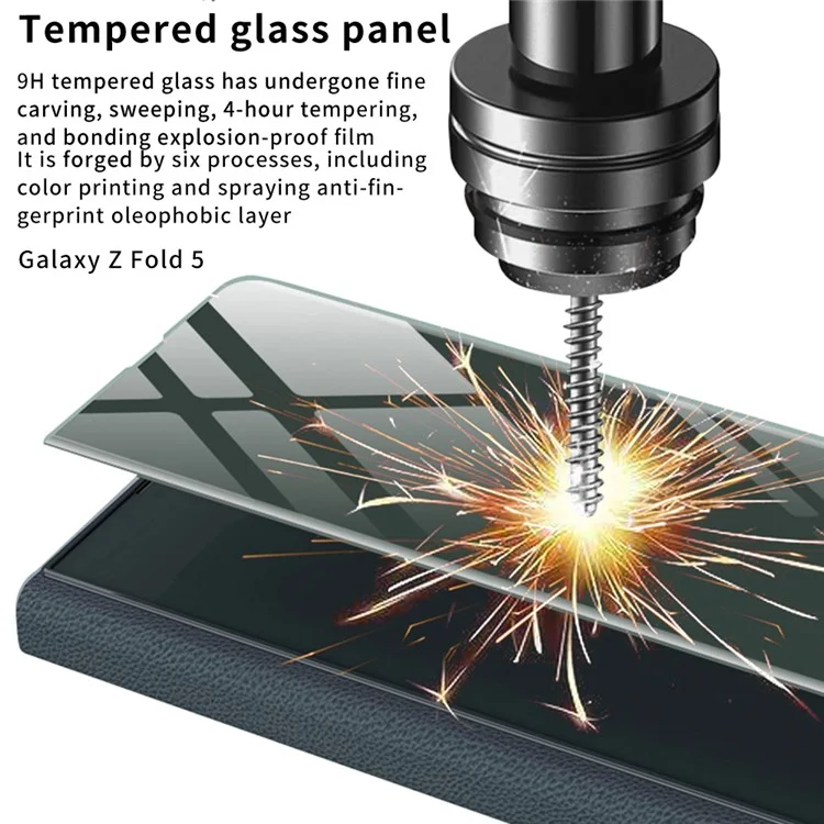 GKK para Samsung Galaxy Z Fold5 5G Ranuras para tarjetas Estuche plegable de teléfono Carcasa de piel PU + PC + Vidrio templado - Negro + Rayas