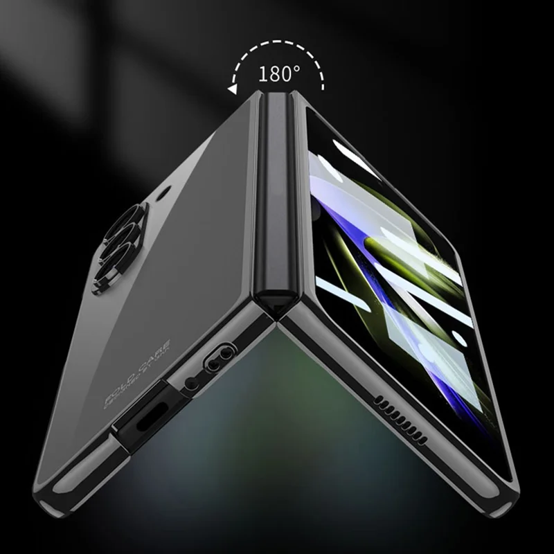 GKK For Samsung Galaxy Z Fold5 5G Electroplated Clear Cover PC Folding Phone Case with Tempered Glass Film - Black