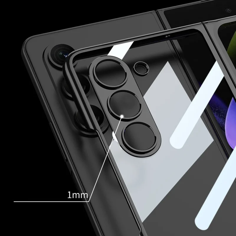 GKK For Samsung Galaxy Z Fold5 5G Electroplated Clear Cover PC Folding Phone Case with Tempered Glass Film - Black