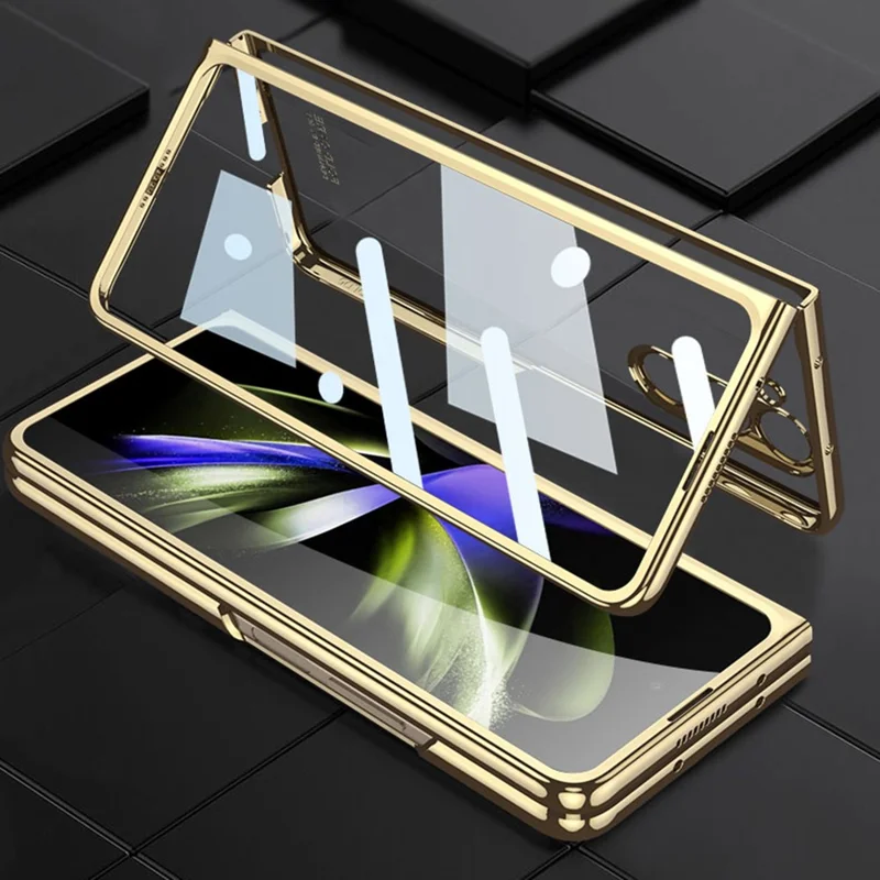 GKK For Samsung Galaxy Z Fold5 5G Electroplated Clear Cover PC Folding Phone Case with Tempered Glass Film - Black