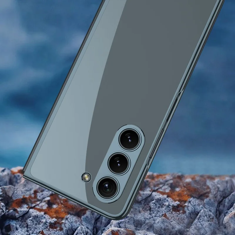 GKK For Samsung Galaxy Z Fold5 5G Electroplated Clear Cover PC Folding Phone Case with Tempered Glass Film - Black
