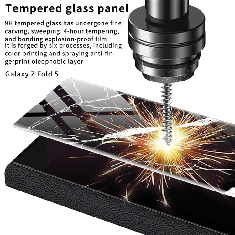 GKK For Samsung Galaxy Z Fold5 5G Funda de teléfono con Patrón de Mármol Funda de Cuero PU+Vidrio Templado+PC Anti-caída (sin Protector de Pantalla) - Mármol 01