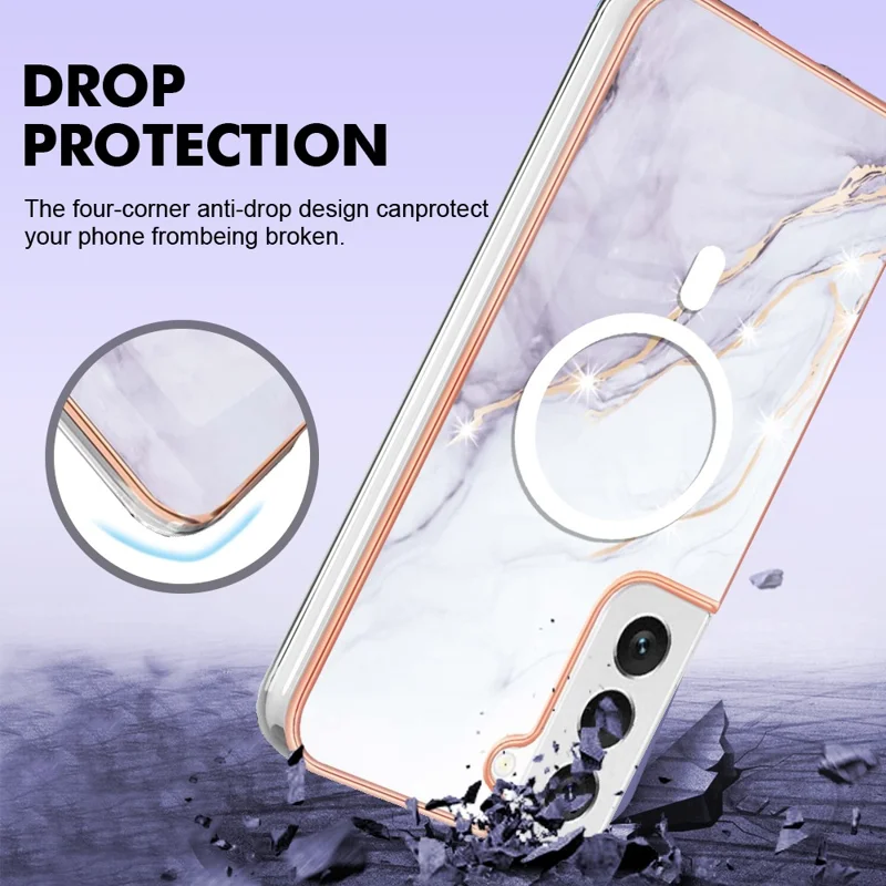 YB seria IMD-19 dla Samsung Galaxy S22 5G magnetyczna obudowa telefoniczna z wzorem IMD pokryta powłoką metalizowaną, pokrowiec TPU 2,0 mm – biały