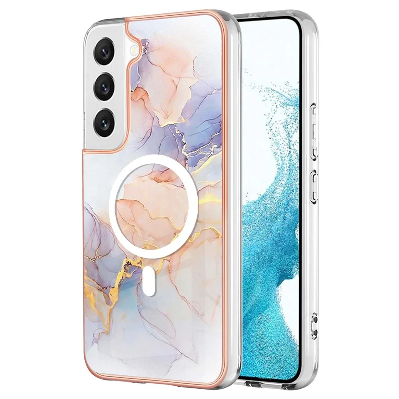 YB IMD Series-19 for Samsung Galaxy S22 5G Magnetic IMD Pattern Phone Case Electroplated 2.0mm TPU Cover - Marble White