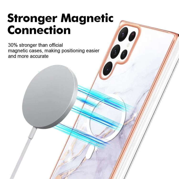 YB IMD Series-19 for Samsung Galaxy S22 Ultra 5G Magnetic Electroplated IMD Phone Case 2.0mm TPU Back Cover - White
